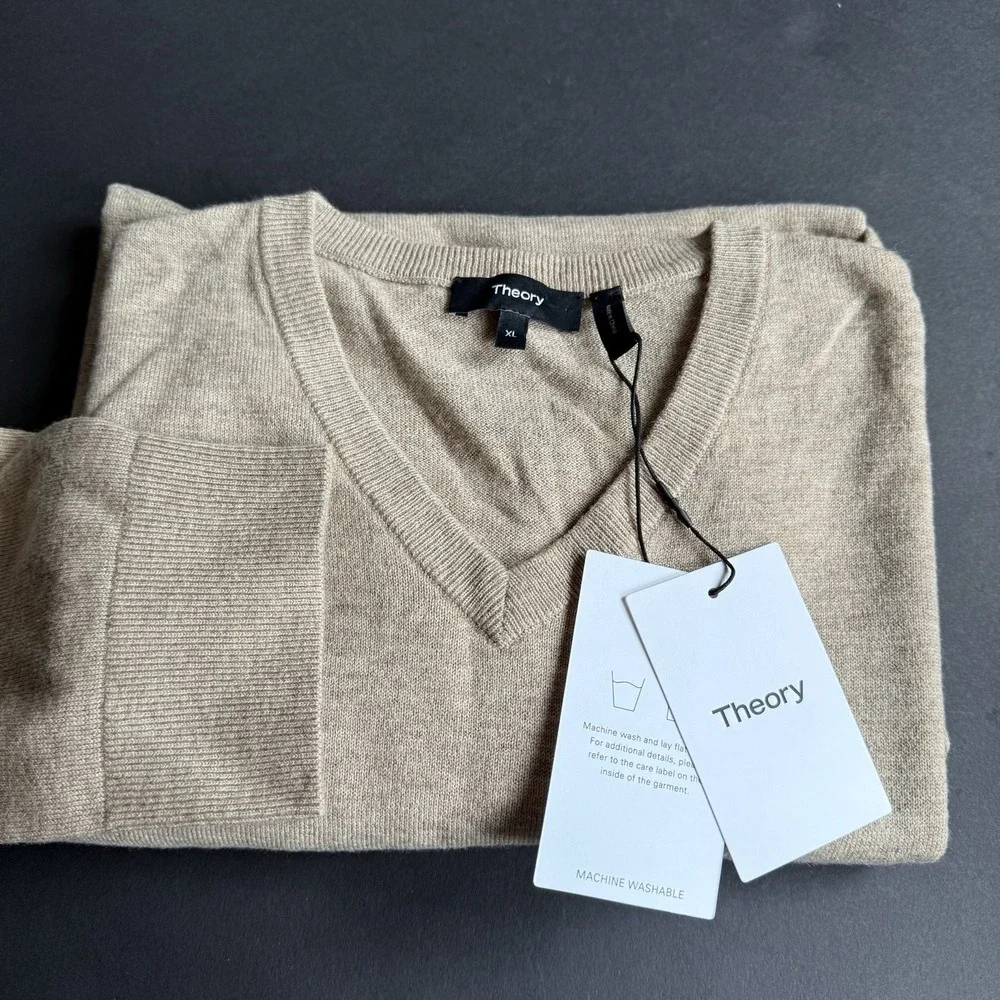 New Theory V Neck Sweater Mens XL Pullover Riland Wool Blend Harman Long Sleeves